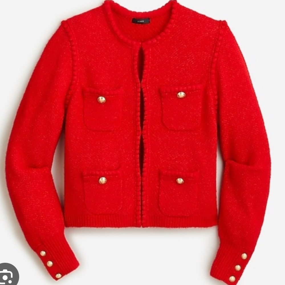 NWT J.Crew Odette Sweater Lady Jacket. Size M. Holiday Red